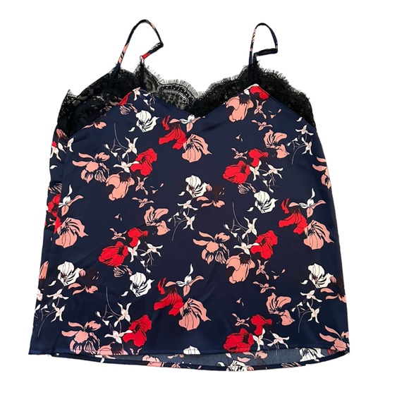 Nordstrom Halogen Blue and Pink Floral Lace Trim Camisole in Size Large - Picture 6 of 7